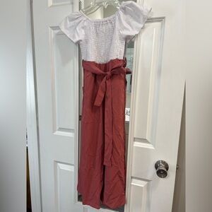 White and Pink Jumpsuit with Tie Waist